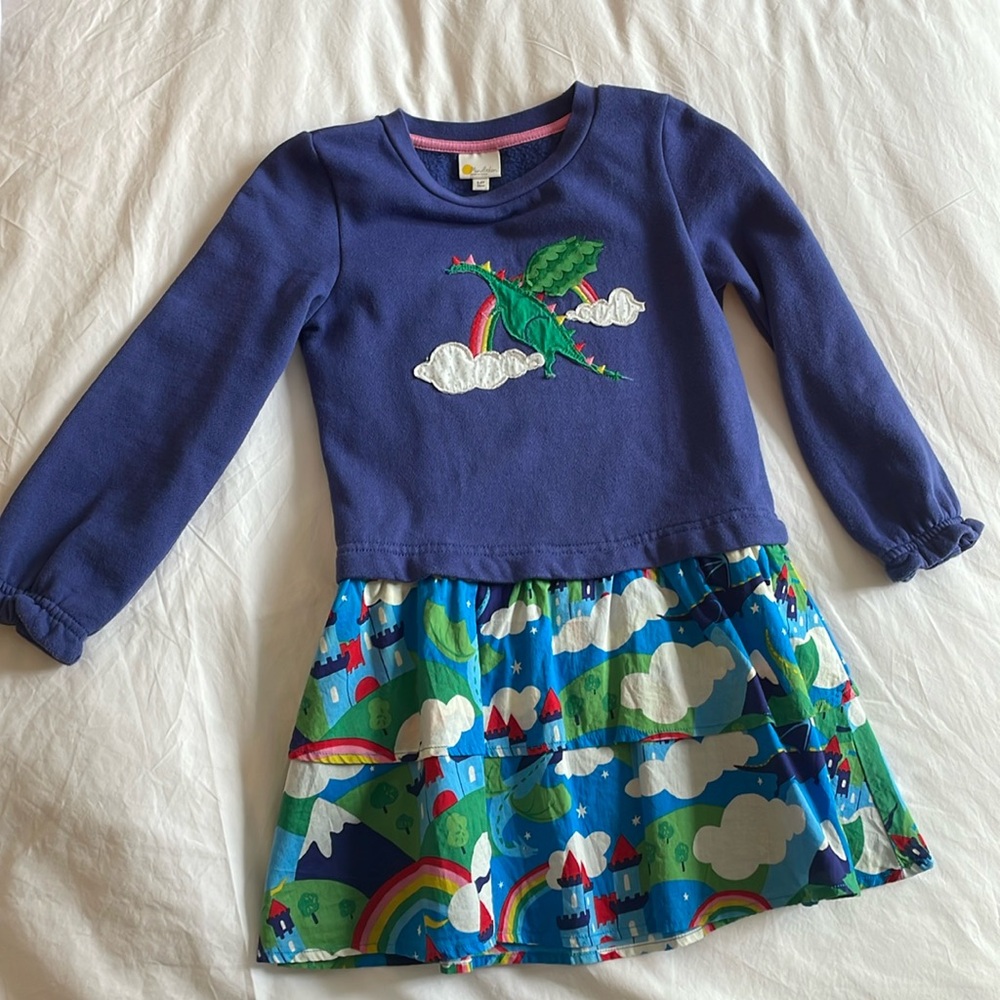 Mini Boden Blue and Green Dragon Dress